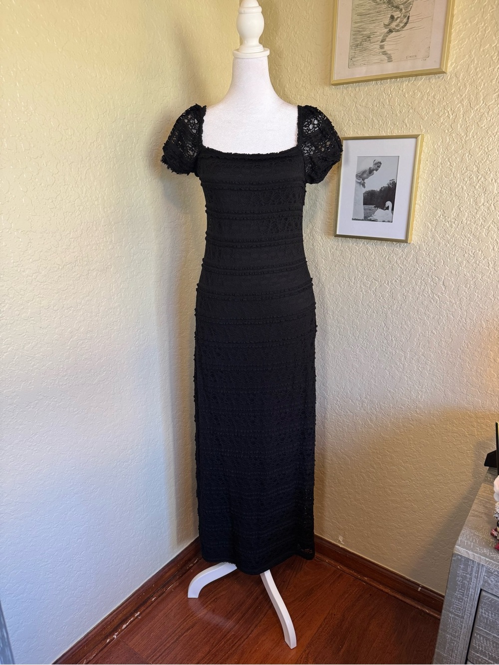 Show Me Your Mumu Lace Whimsigoth Gothic Black Maxi Dress with Cap Sleeves